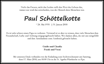 Anzeige von Paul Schöttelkotte von Westfälische Nachrichten