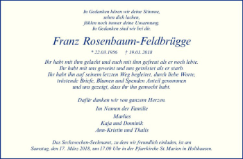 Anzeige von Franz Rosenbaum-Feldbrügge von Westfälische Nachrichten