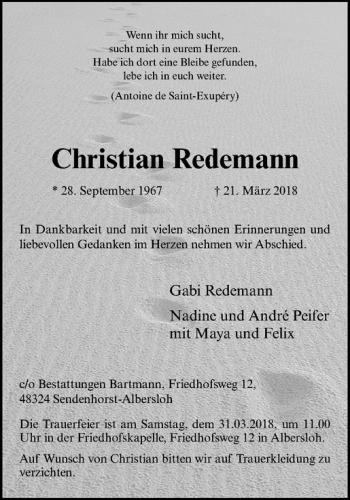 Anzeige von Christian Redemann von Westfälische Nachrichten