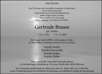 Anzeige von Gertrude Brause von Westfälische Nachrichten