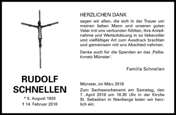 Anzeige von Rudolf Schnellen von Westfälische Nachrichten