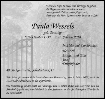 Anzeige von Paula Wessels von Westfälische Nachrichten