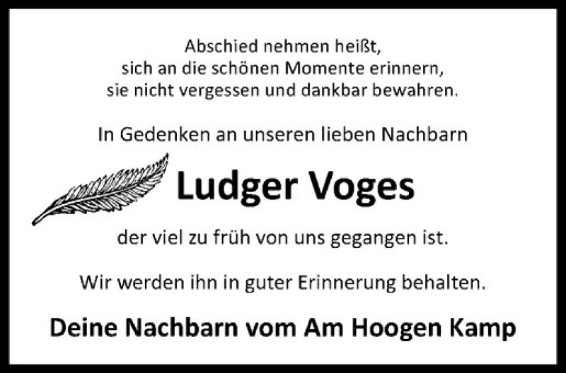  Traueranzeige für Ludger Voges vom 03.03.2018 aus Westfälische Nachrichten