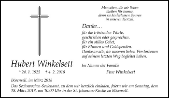 Anzeige von Hubert Winkelsett von Westfälische Nachrichten