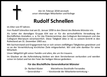 Anzeige von Rudolf Schnellen von Westfälische Nachrichten