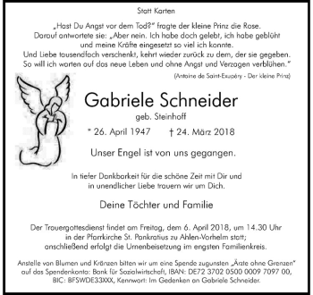 Anzeige von Gabriele Schneider von Westfälische Nachrichten