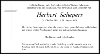 Anzeige von Herbert Schepers von Westfälische Nachrichten
