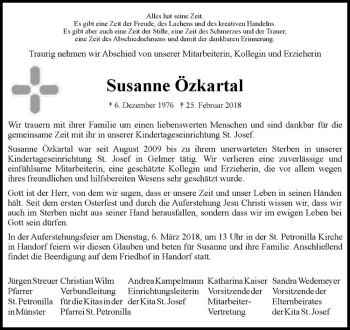 Anzeige von Susanne Özkartal von Westfälische Nachrichten