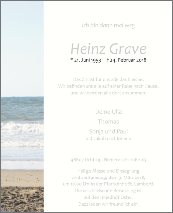 Anzeige von Heinz Grave von Westfälische Nachrichten