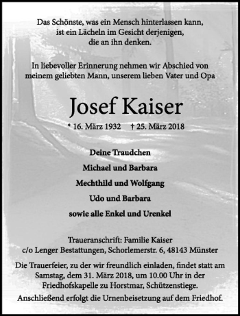 Anzeige von Josef Kaiser von Westfälische Nachrichten