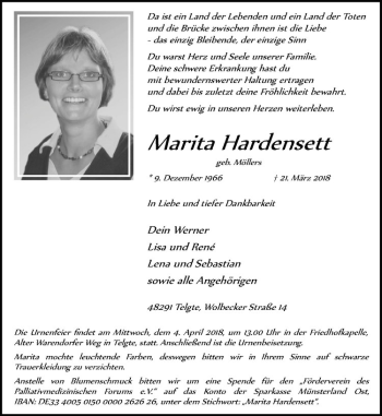 Anzeige von Marita Hardensett von Westfälische Nachrichten