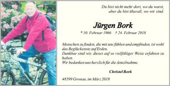 Anzeige von Jürgen Bork von Westfälische Nachrichten