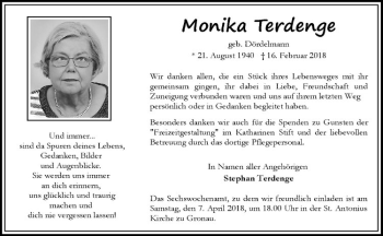 Anzeige von Monika Terdenge von Westfälische Nachrichten