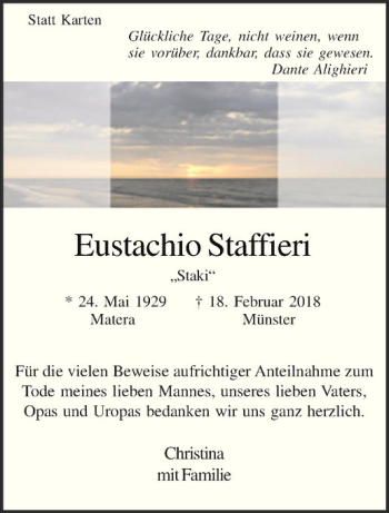 Anzeige von Eustachio Staffieri von Westfälische Nachrichten