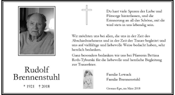 Anzeige von Rudolf Brennenstuhl von Westfälische Nachrichten