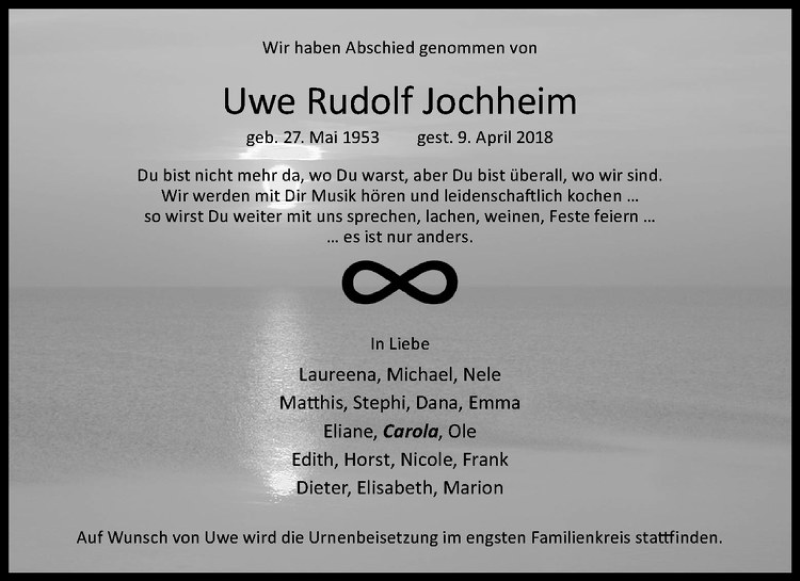  Traueranzeige für Uwe Rudolf Jochheim vom 12.04.2018 aus Westfälische Nachrichten