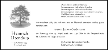Anzeige von Heinrich Utendrup von Westfälische Nachrichten