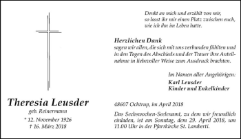 Anzeige von Theresia Leusder von Westfälische Nachrichten