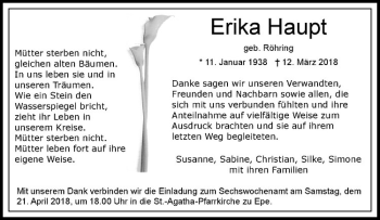 Anzeige von Erika Haupt von Westfälische Nachrichten