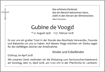Anzeige von Gubine de Voogd von Westfälische Nachrichten