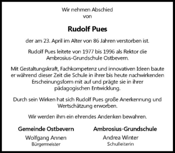 Anzeige von Rudolf Pues von Westfälische Nachrichten