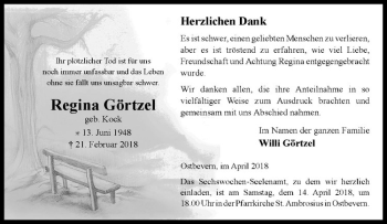 Anzeige von Regina Görtzel von Westfälische Nachrichten