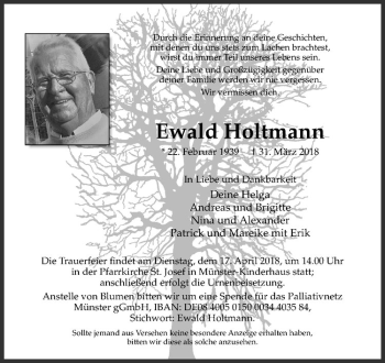 Anzeige von Ewald Holtmann von Westfälische Nachrichten