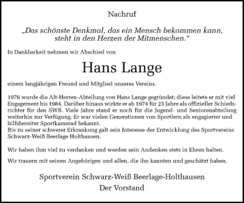 Anzeige von Johannes Lange von Westfälische Nachrichten