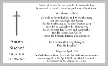 Anzeige von Anton Bischof von Westfälische Nachrichten