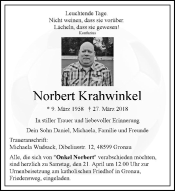 Anzeige von Norbert Krahwinkel von Westfälische Nachrichten