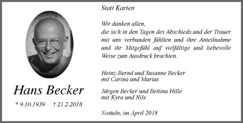 Anzeige von Hans Becker von Westfälische Nachrichten