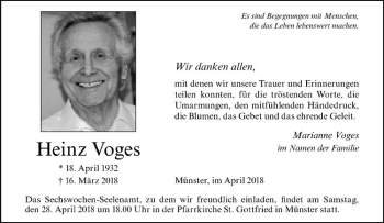 Anzeige von Heinz Voges von Westfälische Nachrichten