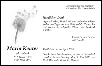 Anzeige von Maria Keuter von Westfälische Nachrichten