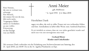 Anzeige von Anni Meier von Westfälische Nachrichten
