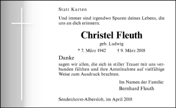 Anzeige von Christel Fleuth von Westfälische Nachrichten