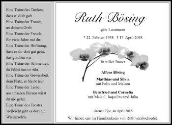Anzeige von Ruth Bösing von Westfälische Nachrichten