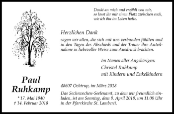 Anzeige von Paul Ruhkamp von Westfälische Nachrichten