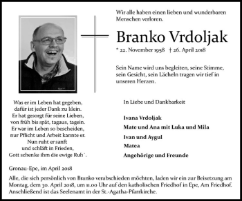 Anzeige von Branko Vrdoljak von Westfälische Nachrichten