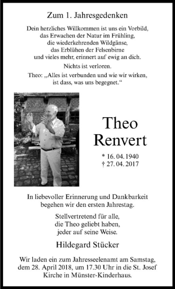 Anzeige von Theo Renvert von Westfälische Nachrichten