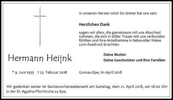 Anzeige von Hermann Heijnk von Westfälische Nachrichten