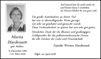 Anzeige von Marita Hardensett von Westfälische Nachrichten
