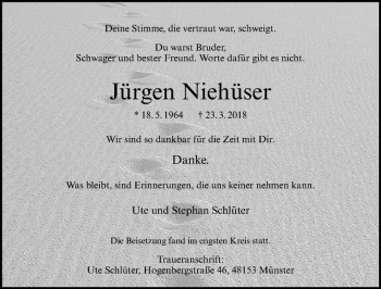 Anzeige von Jürgen Niehüser von Westfälische Nachrichten