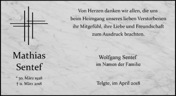 Anzeige von Mathias Sentef von Westfälische Nachrichten