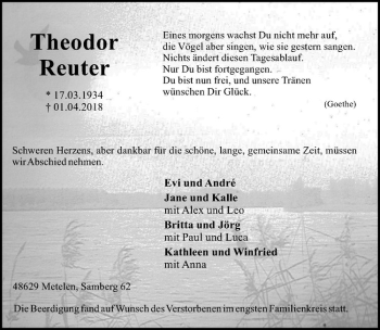 Anzeige von Theodor Reuter von Westfälische Nachrichten