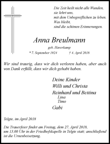 Anzeige von Anna Breulmann von Westfälische Nachrichten