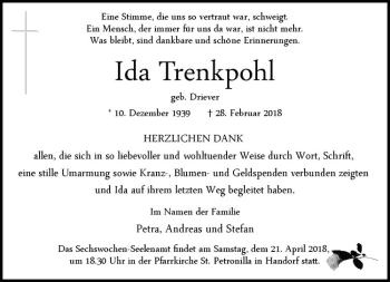 Anzeige von Ida Trenkpohl von Westfälische Nachrichten