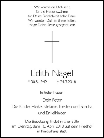 Anzeige von Edith Nagel von Westfälische Nachrichten