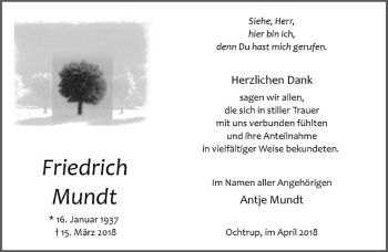 Anzeige von Friedrich Mundt von Westfälische Nachrichten