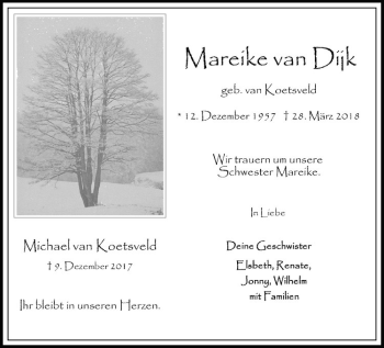 Anzeige von Mareike van Dijk von Westfälische Nachrichten