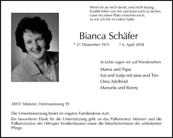 Anzeige von Bianca Schäfer von Westfälische Nachrichten